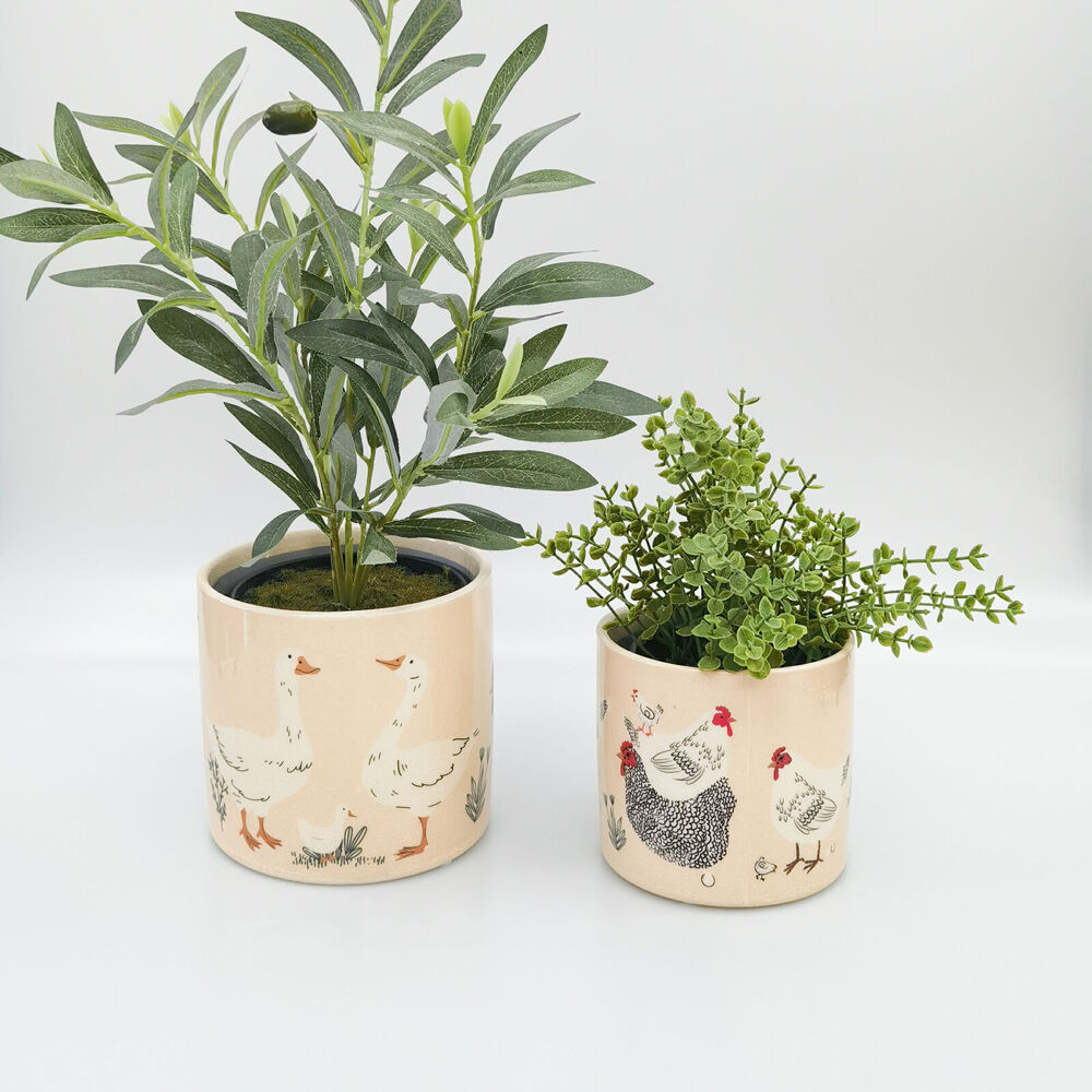 Urban Chickens Stoneware Outdoor Planter Pot 12x11cm Black/White