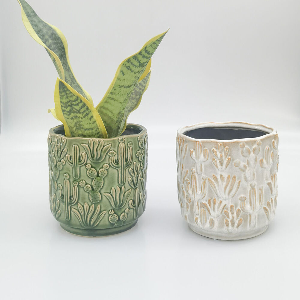 Urban Cactus Stoneware Outdoor Garden Planter Pot 15x14cm White