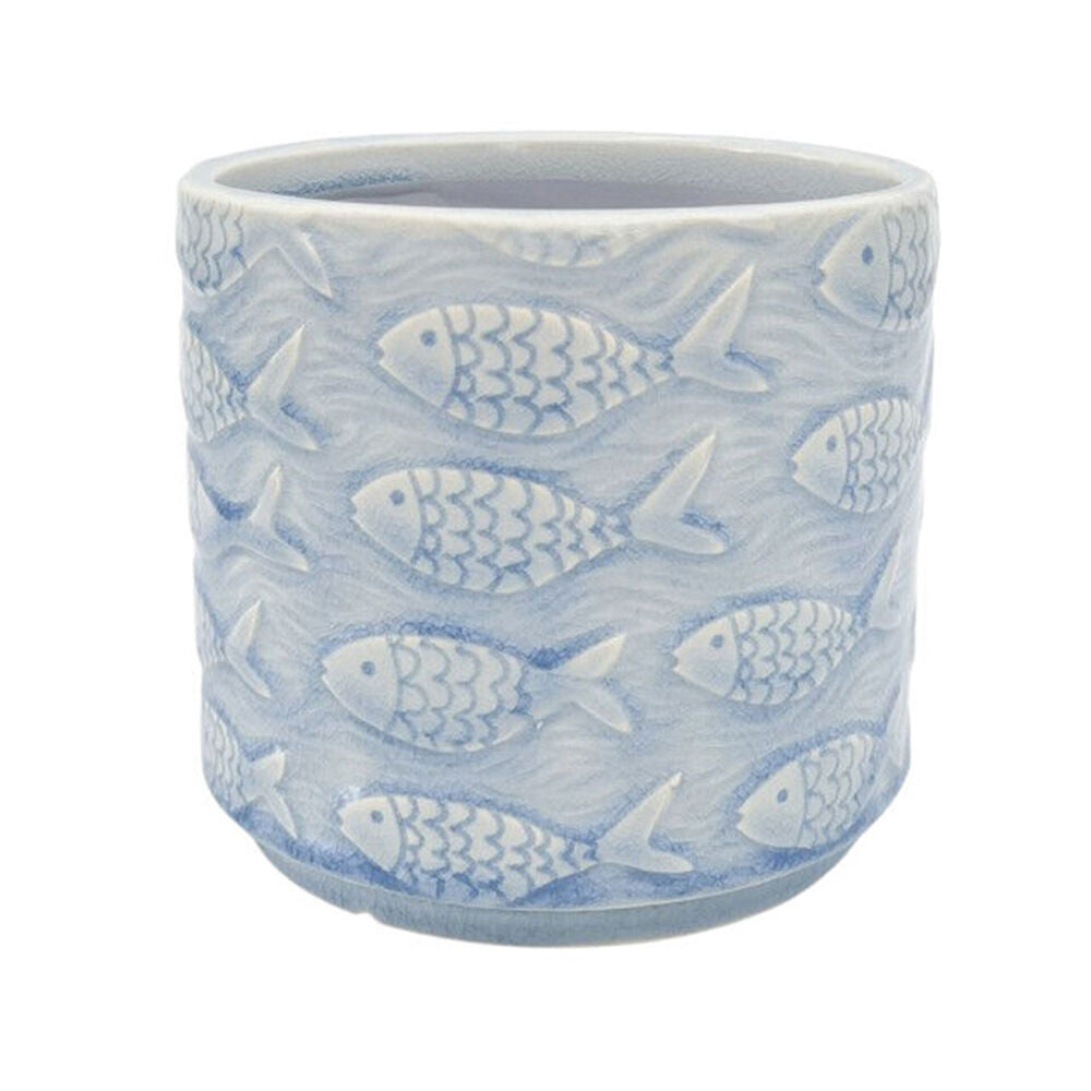 2PK Urban Fish Stoneware Outdoor Garden Planter Pot 14x13cm Blue
