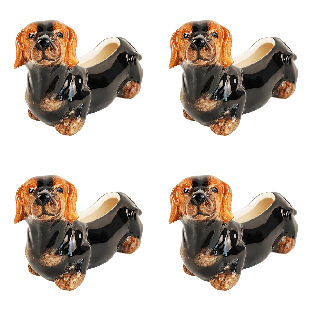 4x Urban 8.5cm Ceramic Cute Dachshund Planter Home/Garden Decor - Brown