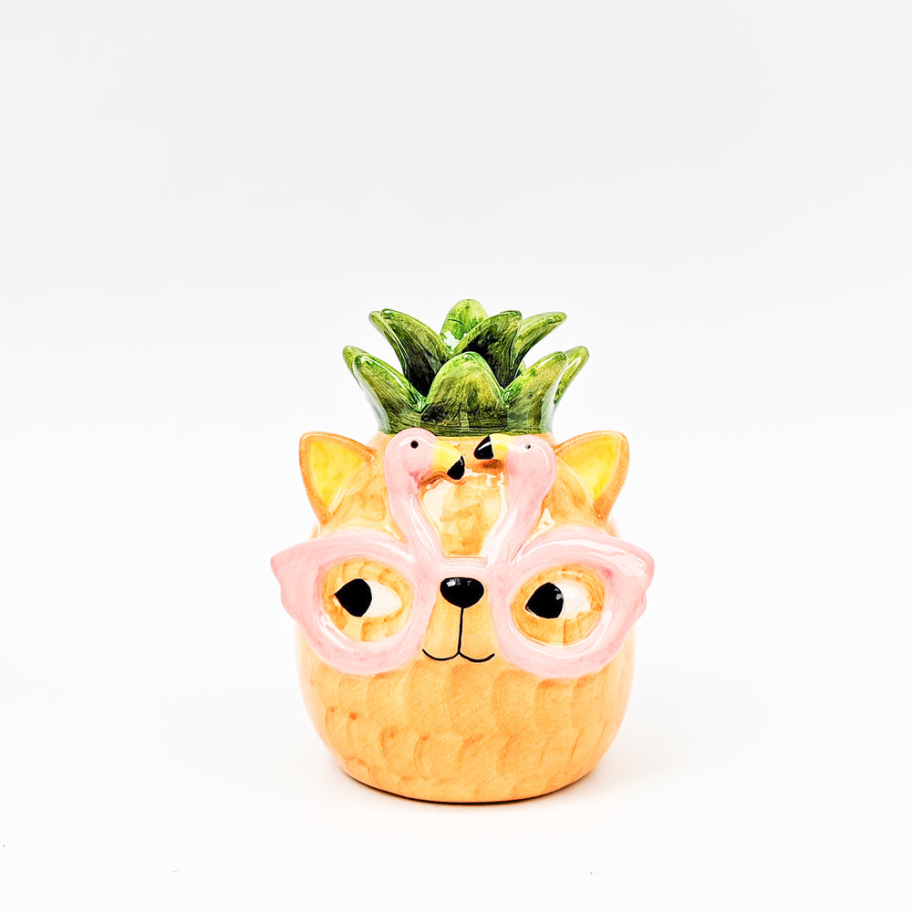 2PK Urban Products Tropicana Cat Pineapple Vase Orange 13cm