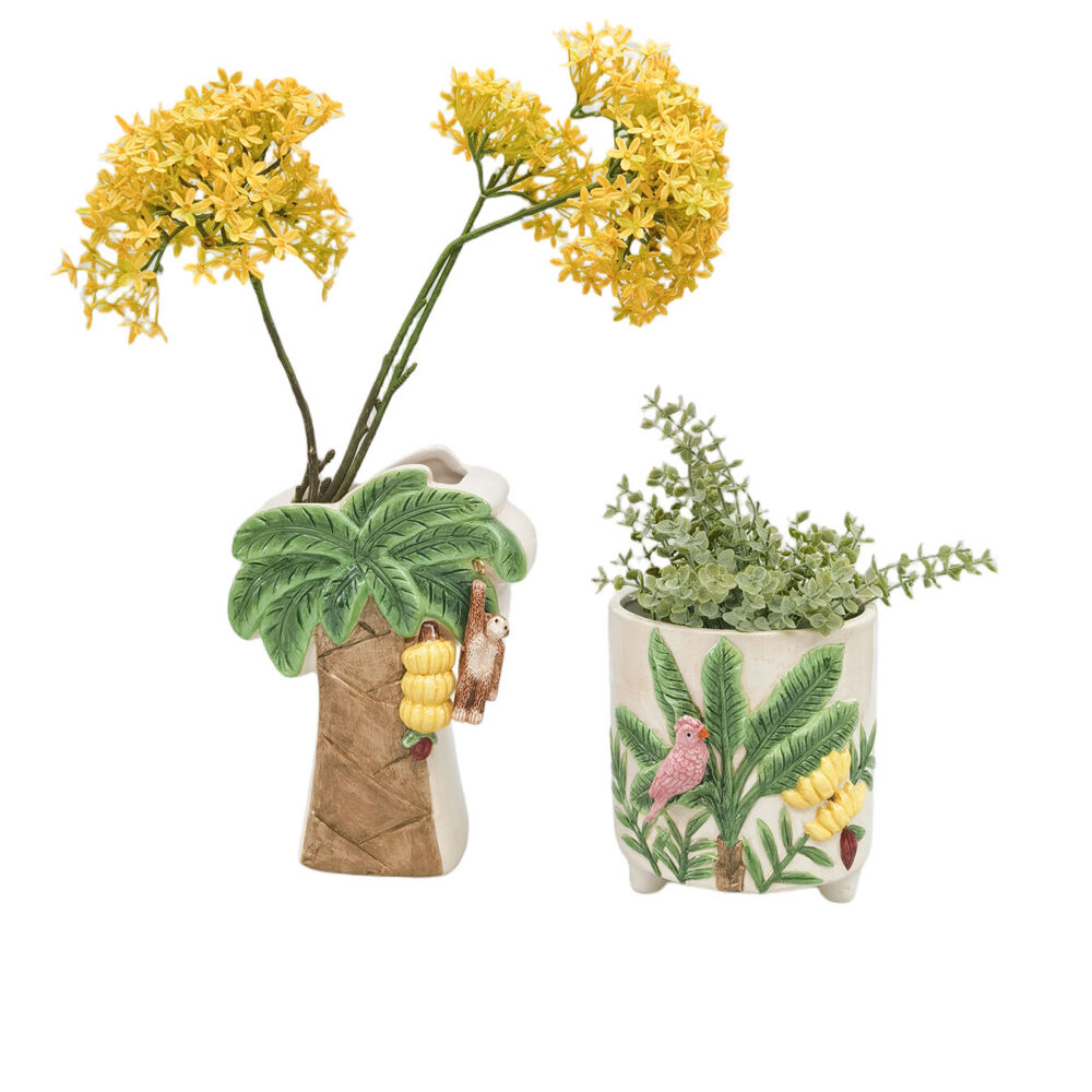 Urban Ceramic Jungle Tree Home Decor Flower Vase 22x16cm Beige/Green