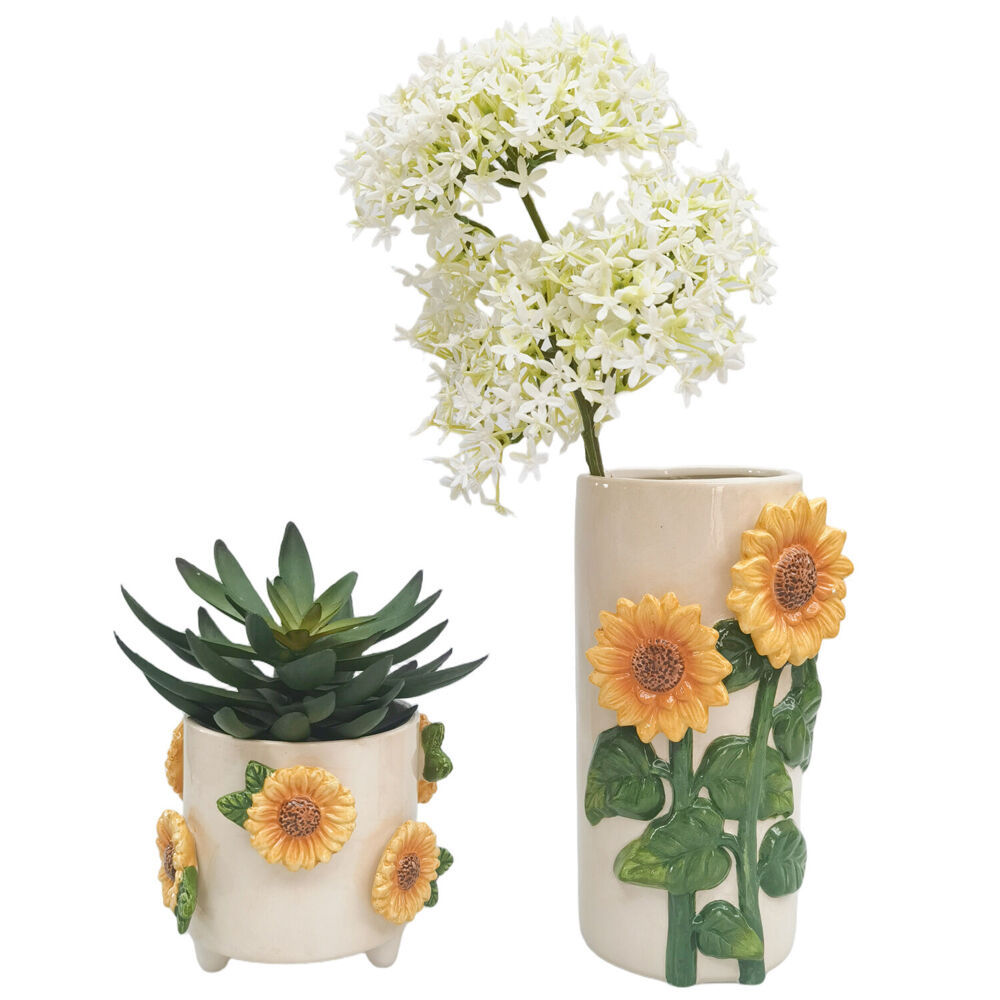 Urban Ceramic Sunflower Home Decor Flower Vase 22x11cm Beige/Yellow