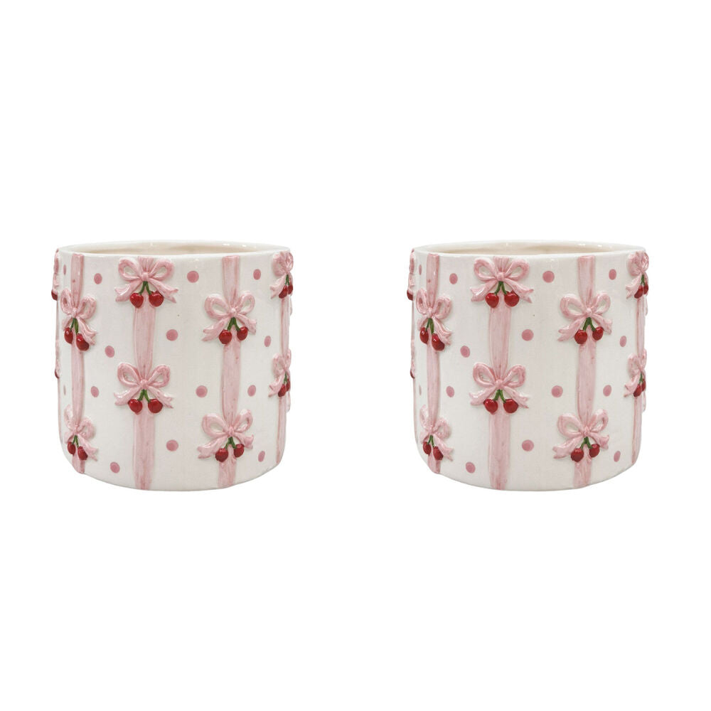 2PK Urban Ceramic Cherry Bow Outdoor Garden Planter Pot 13cm Pink