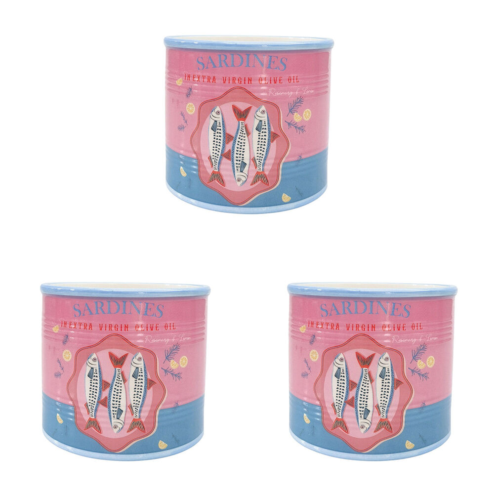3PK Urban Ceramic Sardines Can Outdoor Garden Planter Pot 12x14cm Pink