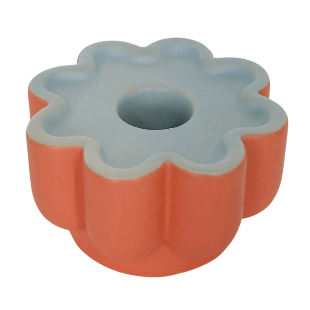 2PK Urban Products 8cm Ceramic Groovy Flower Candle Holder - Blue/Pink