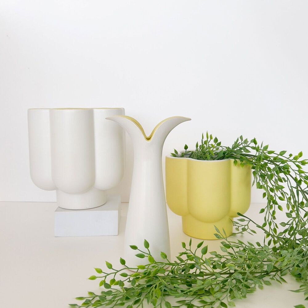 3PK Urban Groovy Stem Vase White Yellow 20cm Decorative Home Decor