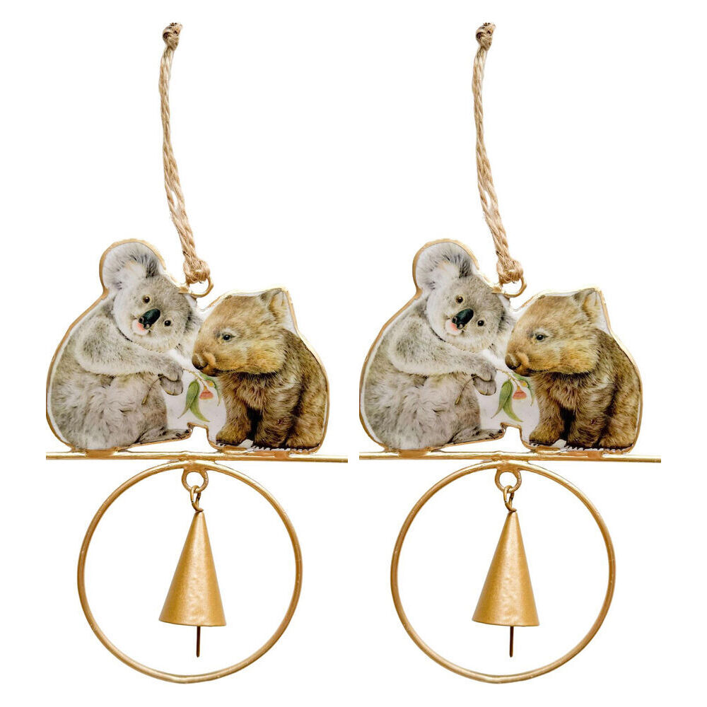 2x Urban Iron Popcorn Blue Koala Wombat Outdoor Hanging Bell 18x12cm Grey/Brown