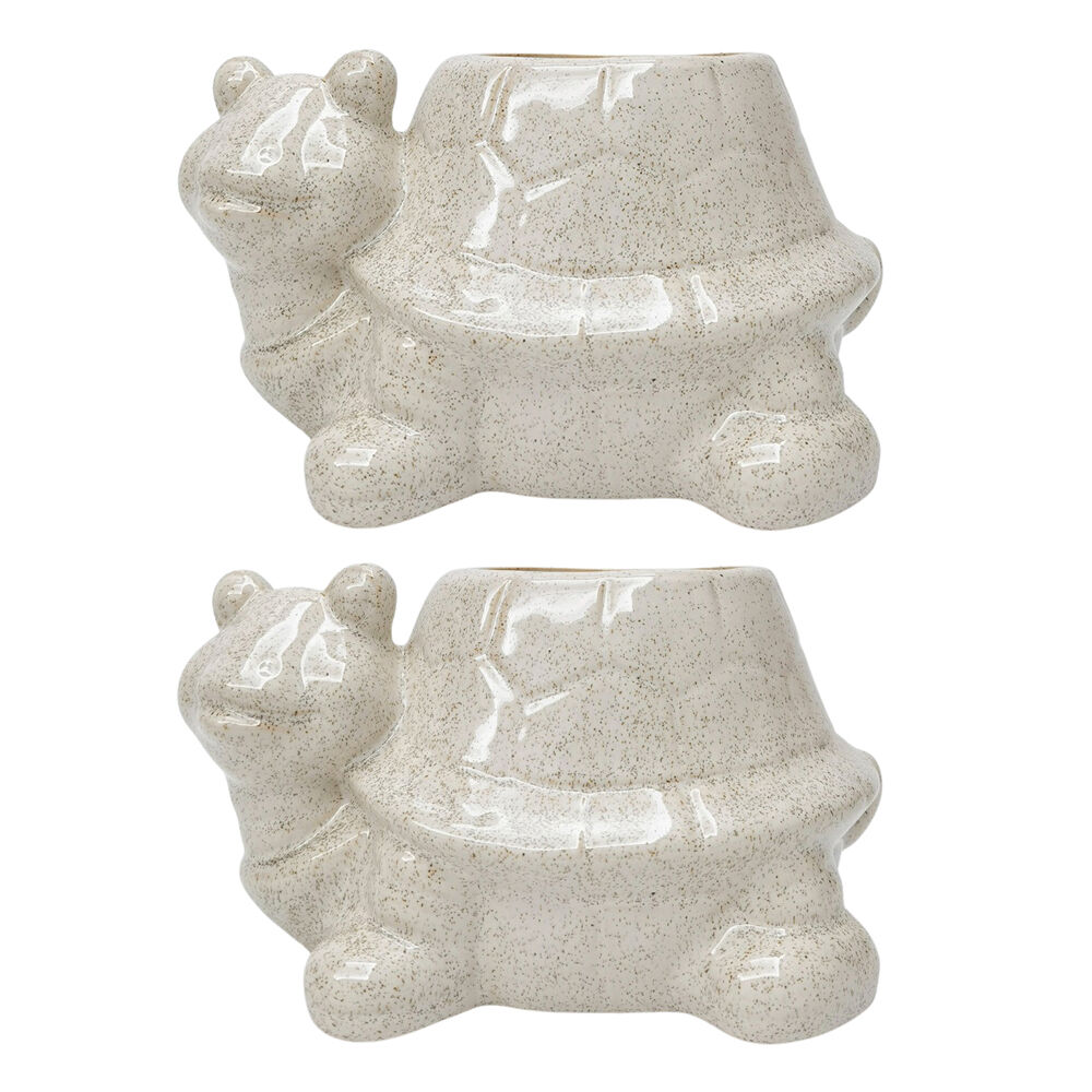 2PK Urban Turtle Ceramic Planter Pot Speckle 20x14cm White