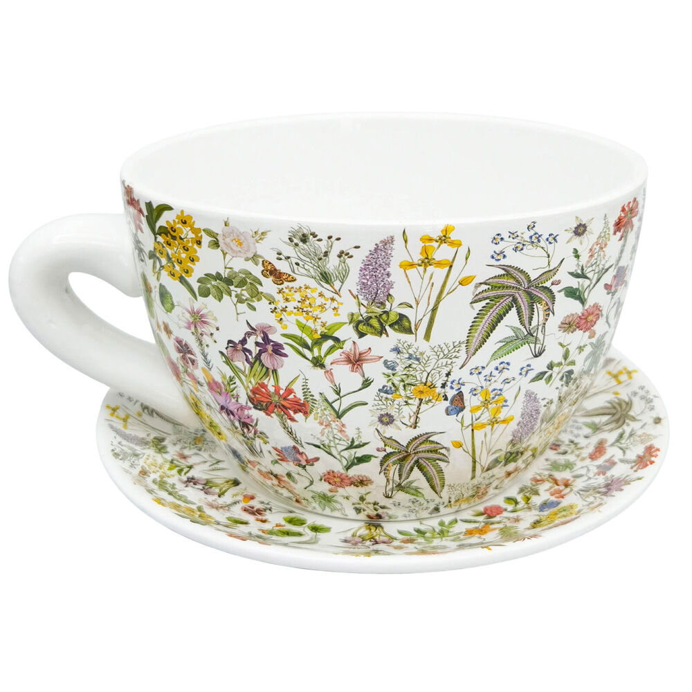 Urban Ceramic Botanicals Tea Cup Outdoor Planter Pot 13x24cm Green