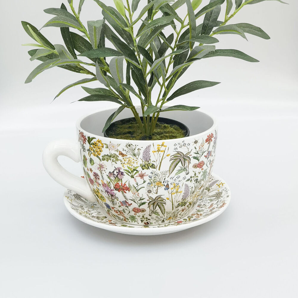Urban Ceramic Botanicals Tea Cup Outdoor Planter Pot 13x24cm Green
