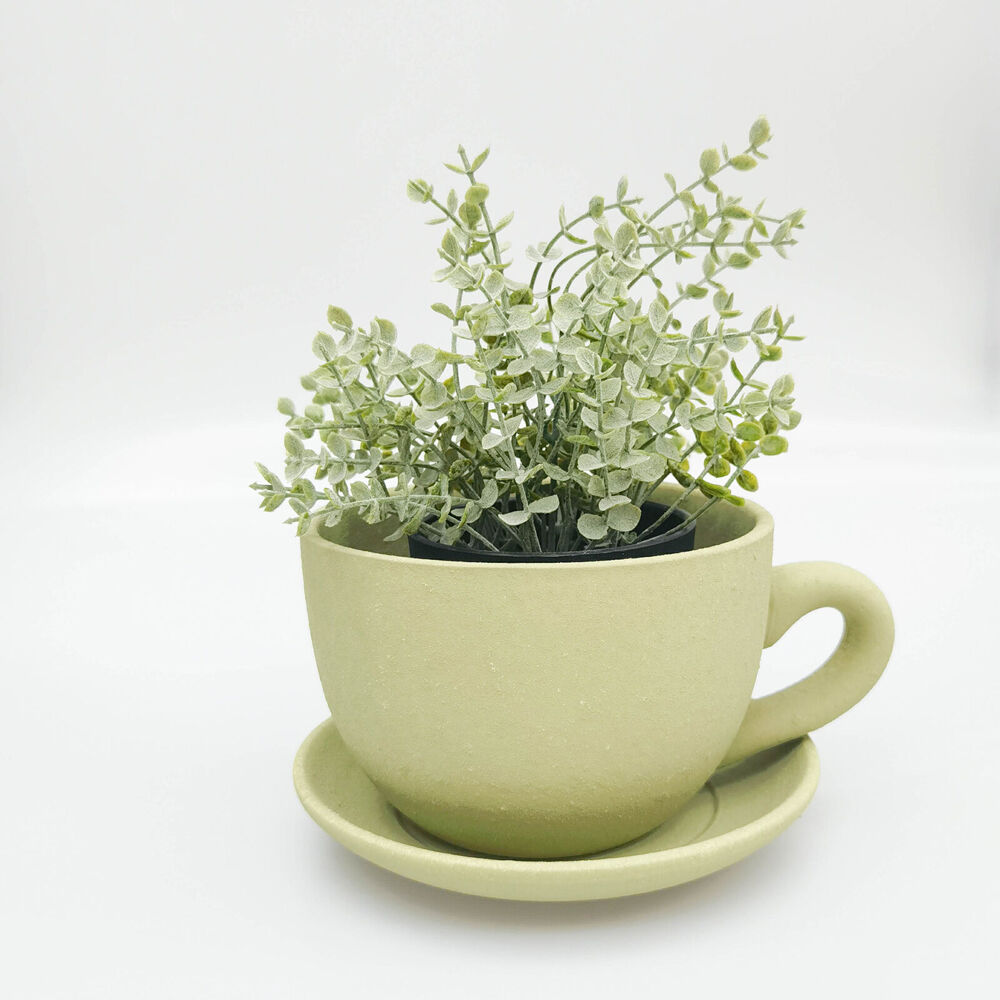 Urban Ceramic Rendered Teacup Outdoor Planter Pot 19x10cm Sage Green