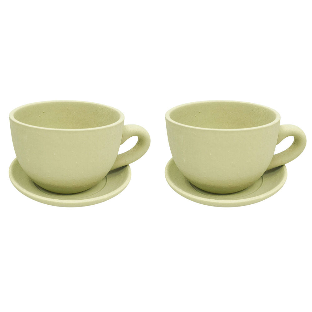 2PK Urban Ceramic Rendered Teacup Outdoor Planter Pot 19x10cm Sage Green
