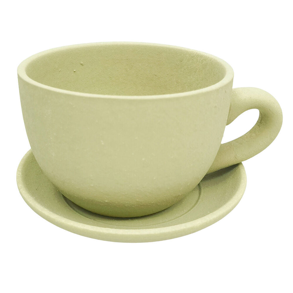 2PK Urban Ceramic Rendered Teacup Outdoor Planter Pot 19x10cm Sage Green