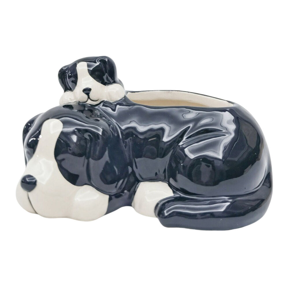 2PK Urban Hugging Dogs Ceramic Planter Pot 10x13cm White/Black