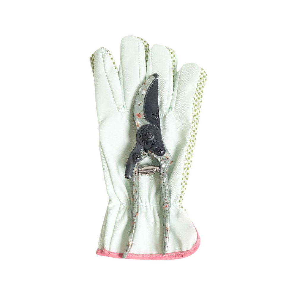 3pc Urban Bee Meadow Secateurs & Gardening Gloves Set 26cm Yellow