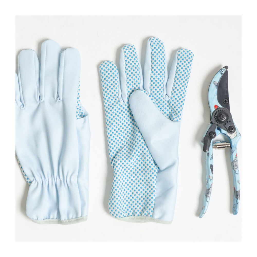 3pc Urban Chicken Friends Secateurs & Gardening Gloves Set 26cm Blue