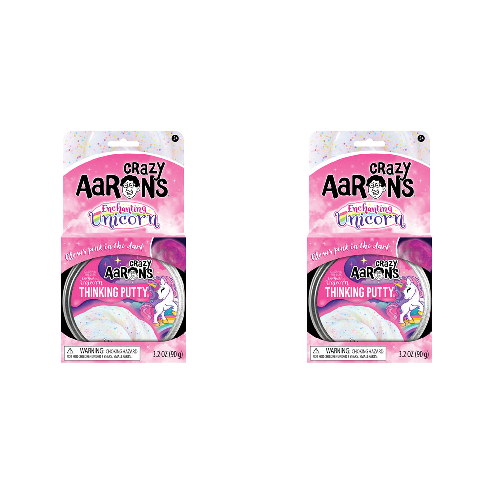 2PK Crazy Aarons Thinking Putty Enchanting Unicorn Glowbrights Toy 10cm 3y+