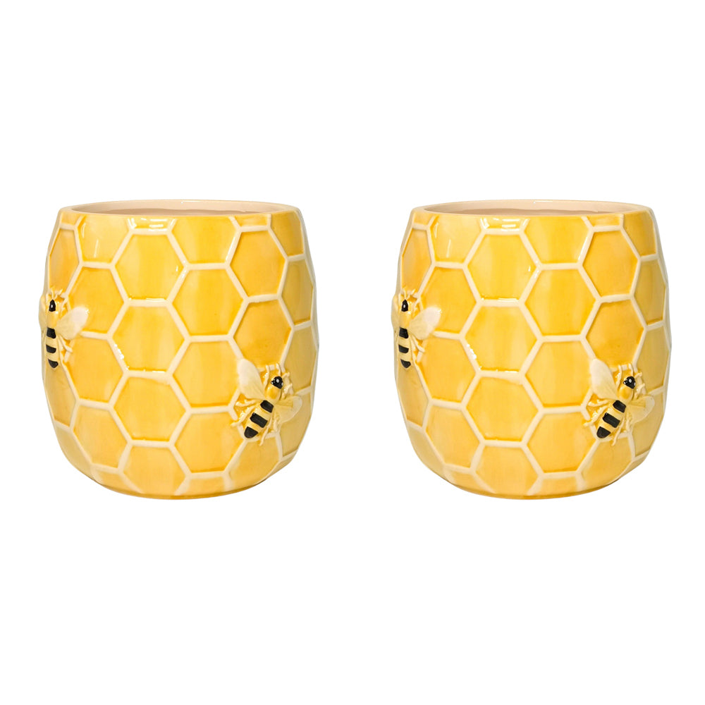 2PK Urban Bee Hive Planter Yellow 12cm Home Decorative Garden Decor