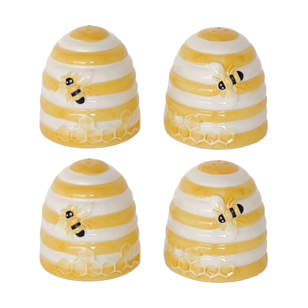 2PK Urban Bee Hive Salt Pepper Shakers Yellow 7cm Serveware Home Kitchen Decor