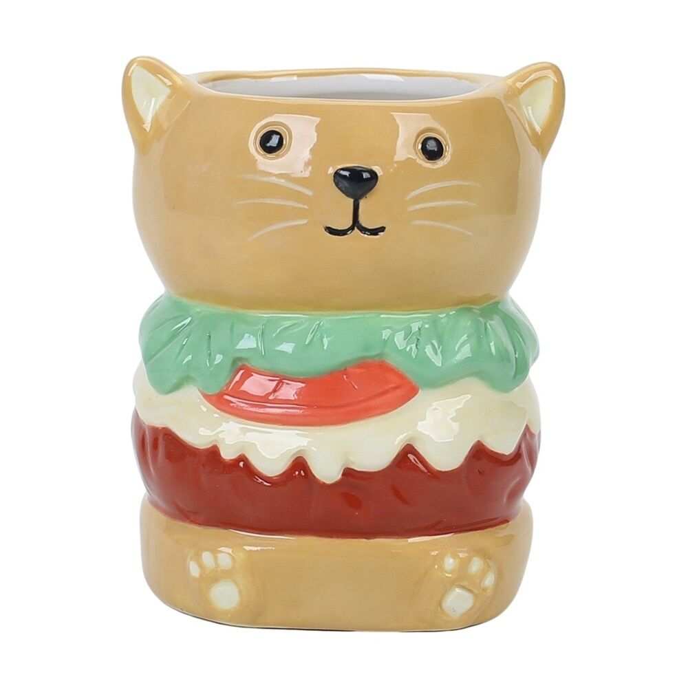3PK Urban Burger Cat Planter Brown 10cm Home Decorative Garden Decor