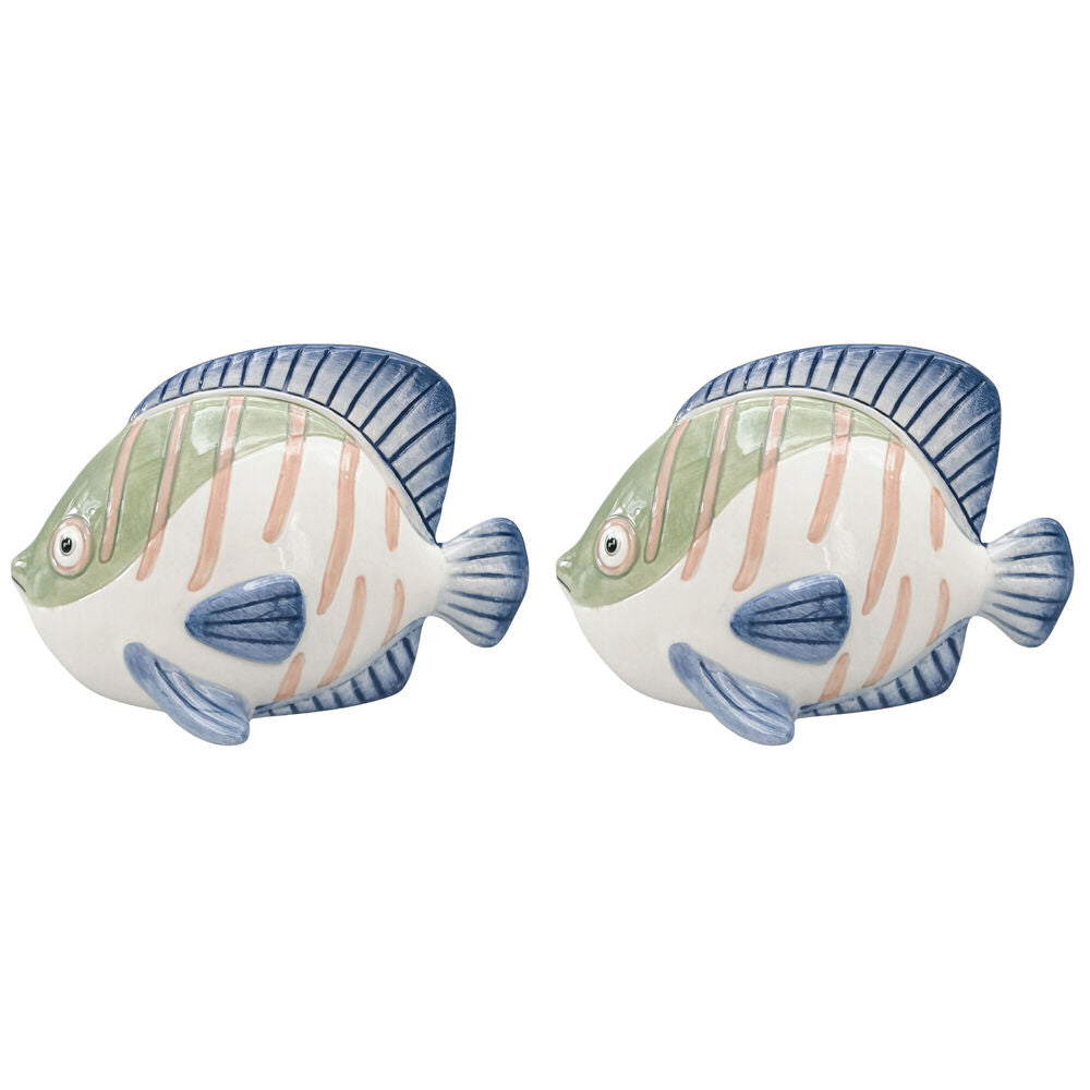 2PK Urban Ceramic Reef Fish Decorative Ornament 11x6cm White/Green