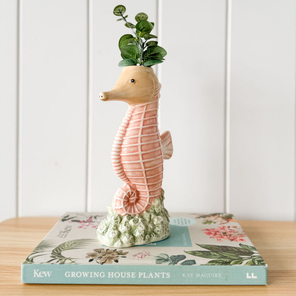 Urban Ceramic Reef Seahorse Home Decor Flower Vase 18x10cm Pink