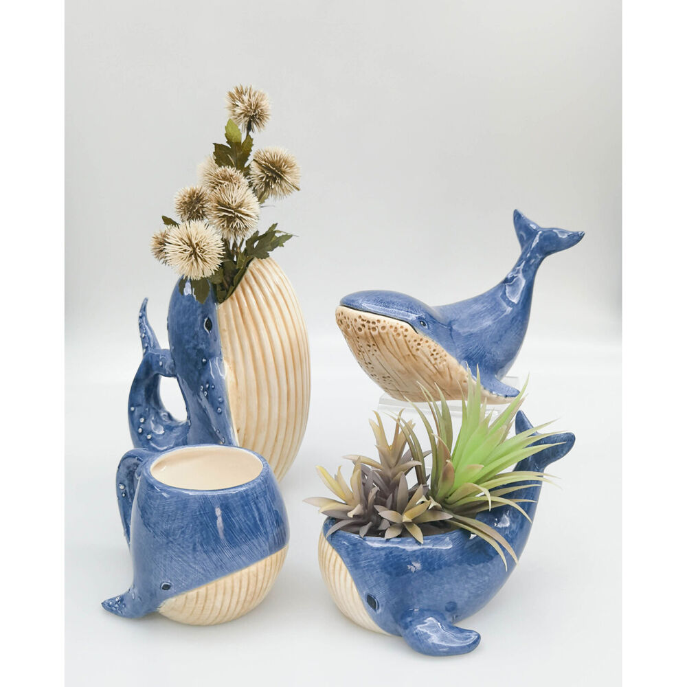 Urban Ceramic Reef Whale Home Decor Flower Vase 22x18cm Blue