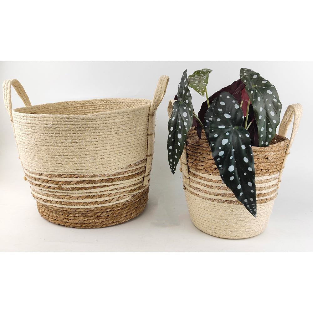 2pc Urban 23cm Basket w/ Handle Home Decor Small/Large - Beige