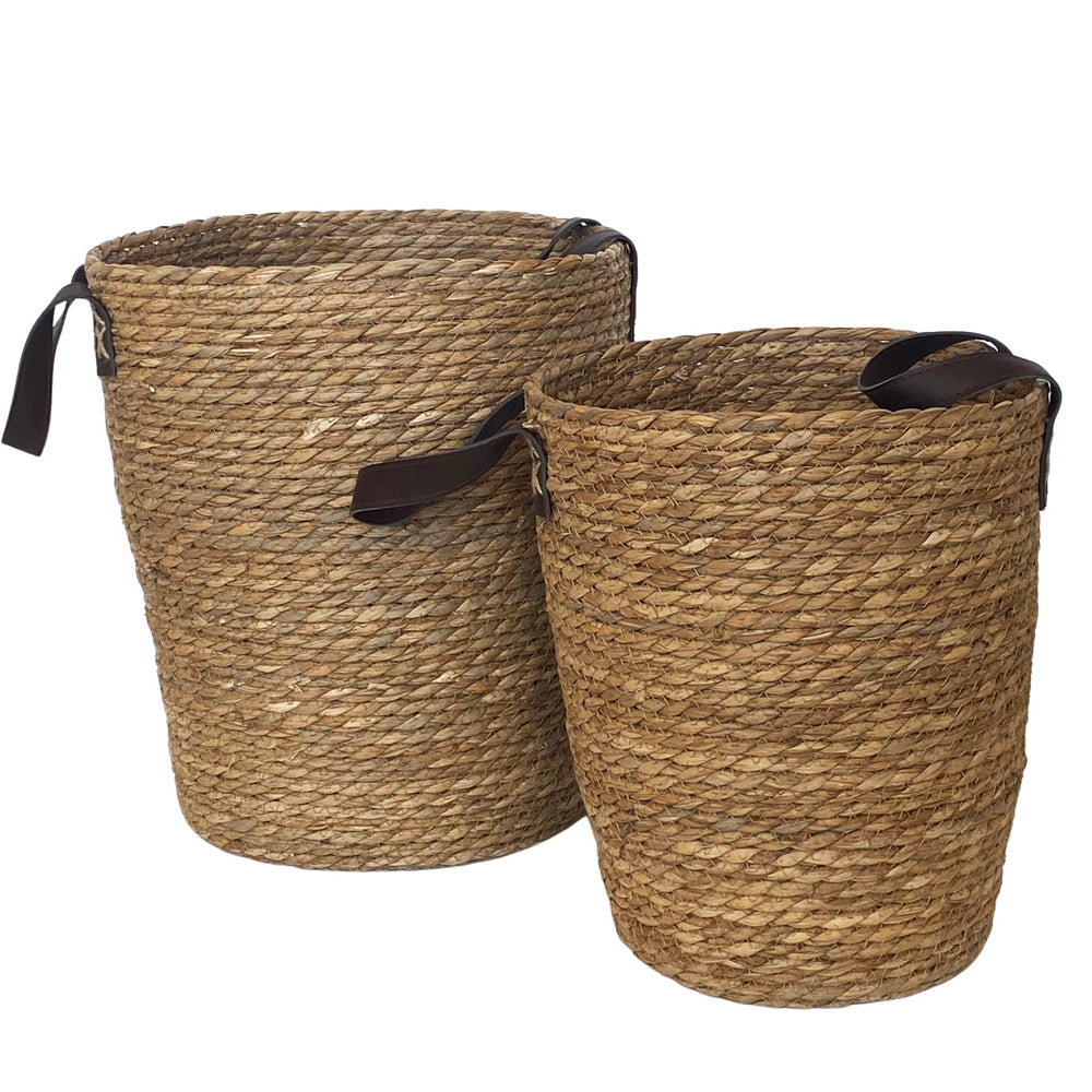 2pc Urban 33/38cm Baskets w/ Leather Handle Home Decor - Natural