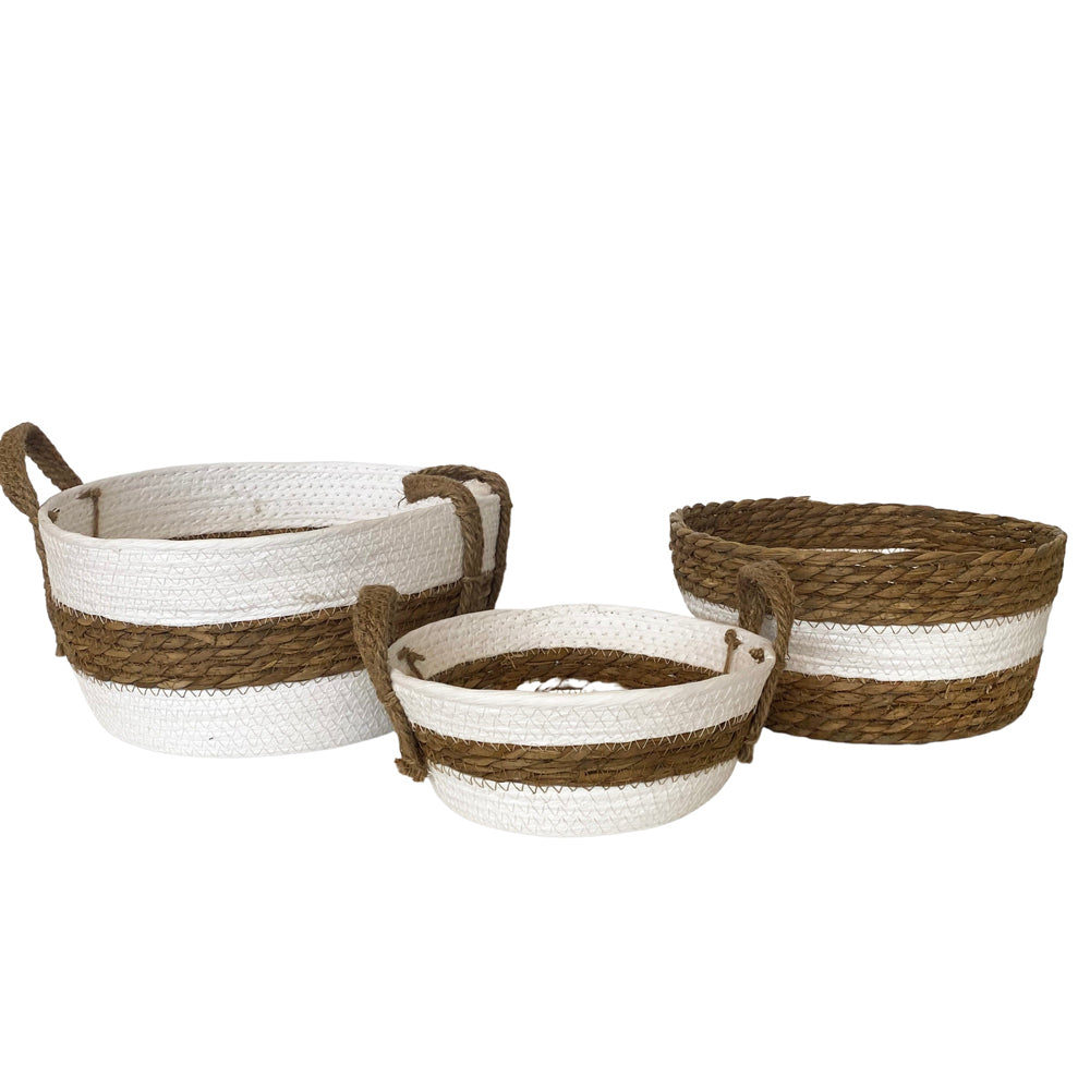3pc Urban 22/26/30cm Baskets w/ Handle Home Decor - White