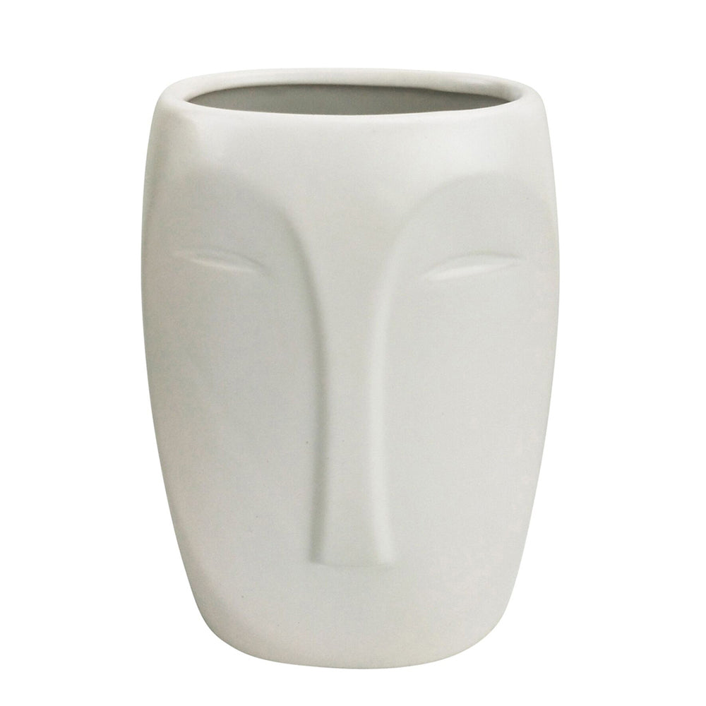 2x Urban Aztec Face 17cm Ceramic Plant/Flower Vase Display Medium - White
