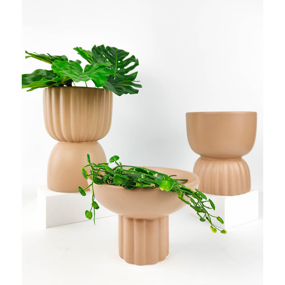 2x Urban Leilani 17cm Ceramic Tall Bowl Planter Home Decor - Beige
