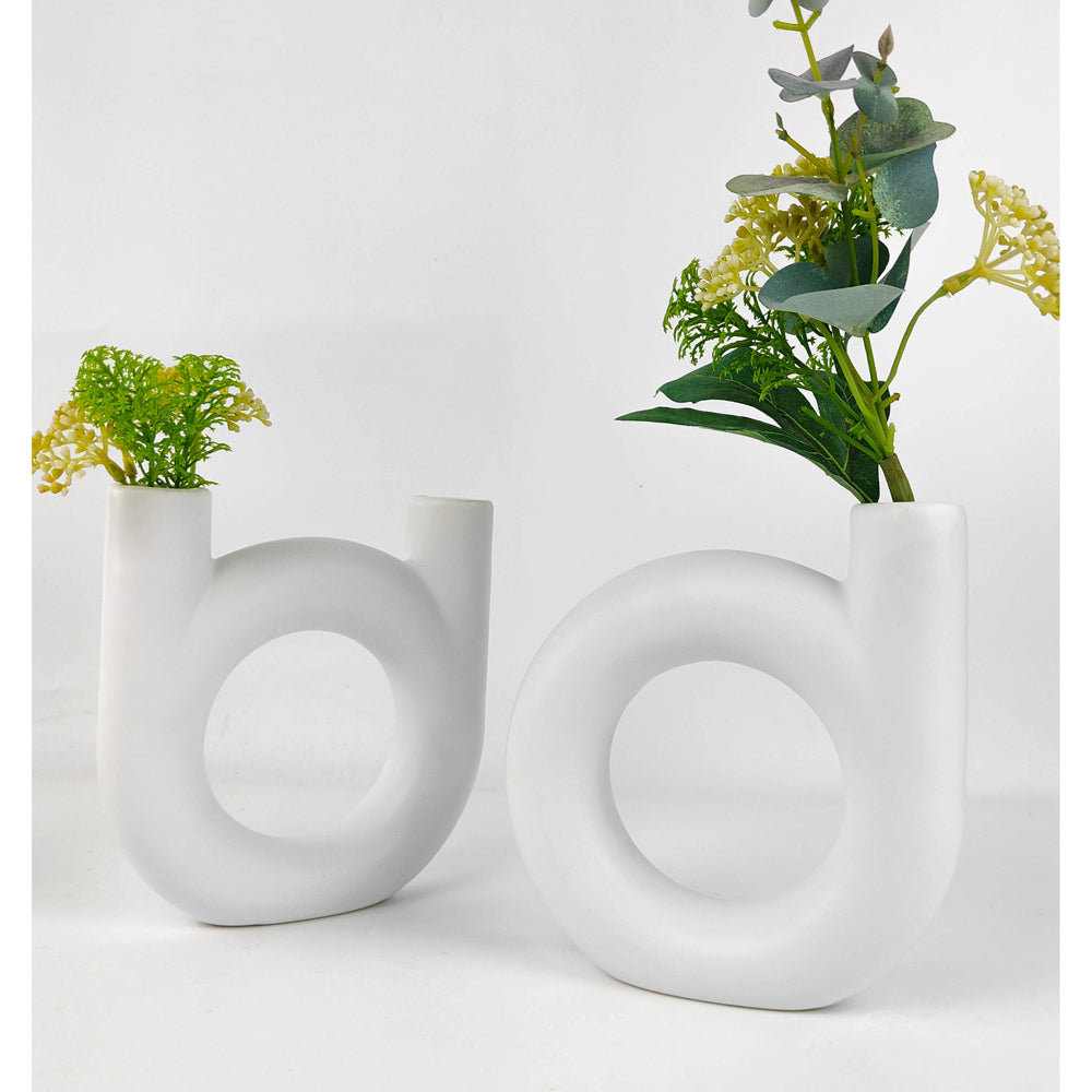 2x Urban Amira 17cm Ceramic Double Vessel Vase Flower Holder - White