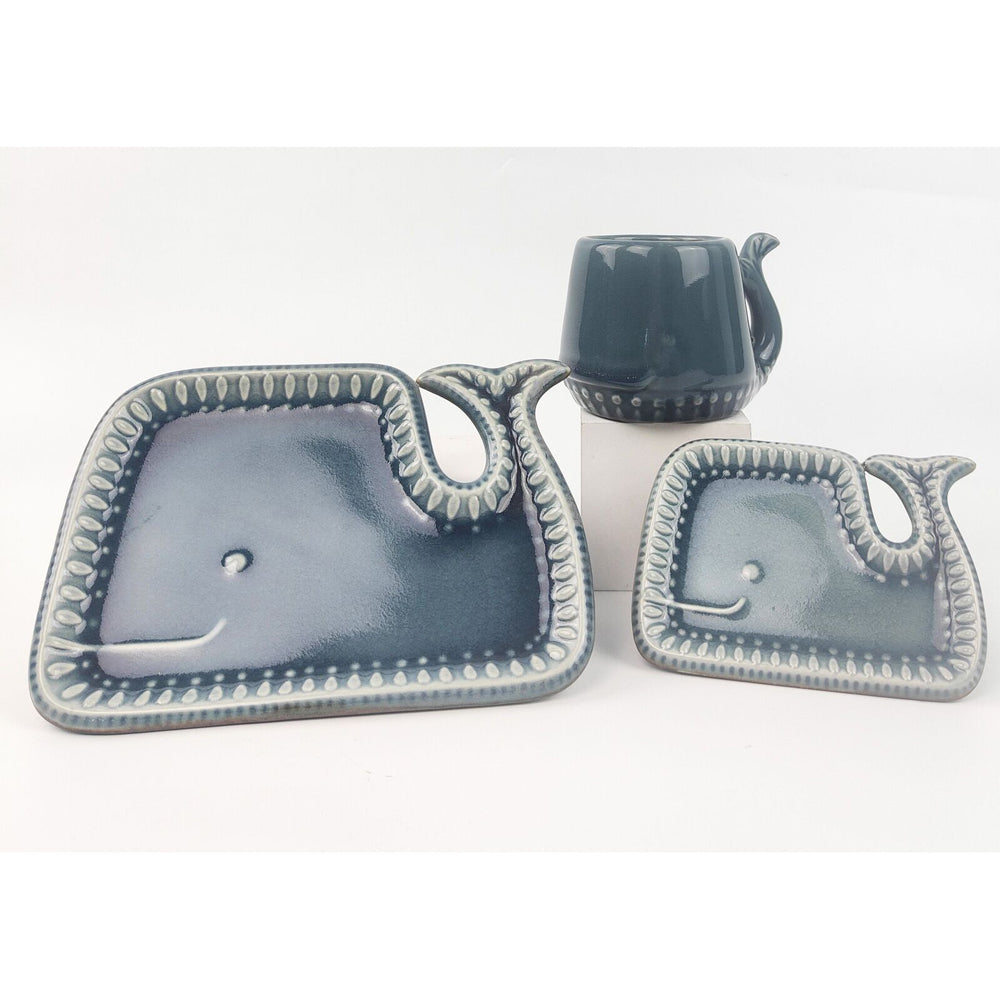 2x Urban Whale Mini 9cm Ceramic Planter Plant Home/Garden Pot - Navy