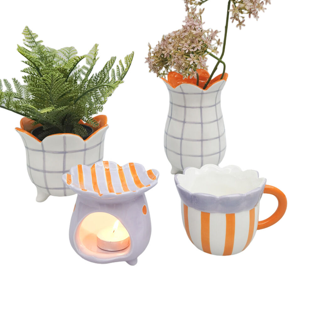 Urban Ceramic Halcyon Home Decor Flower Vase 18x12cm Mauve/Orange