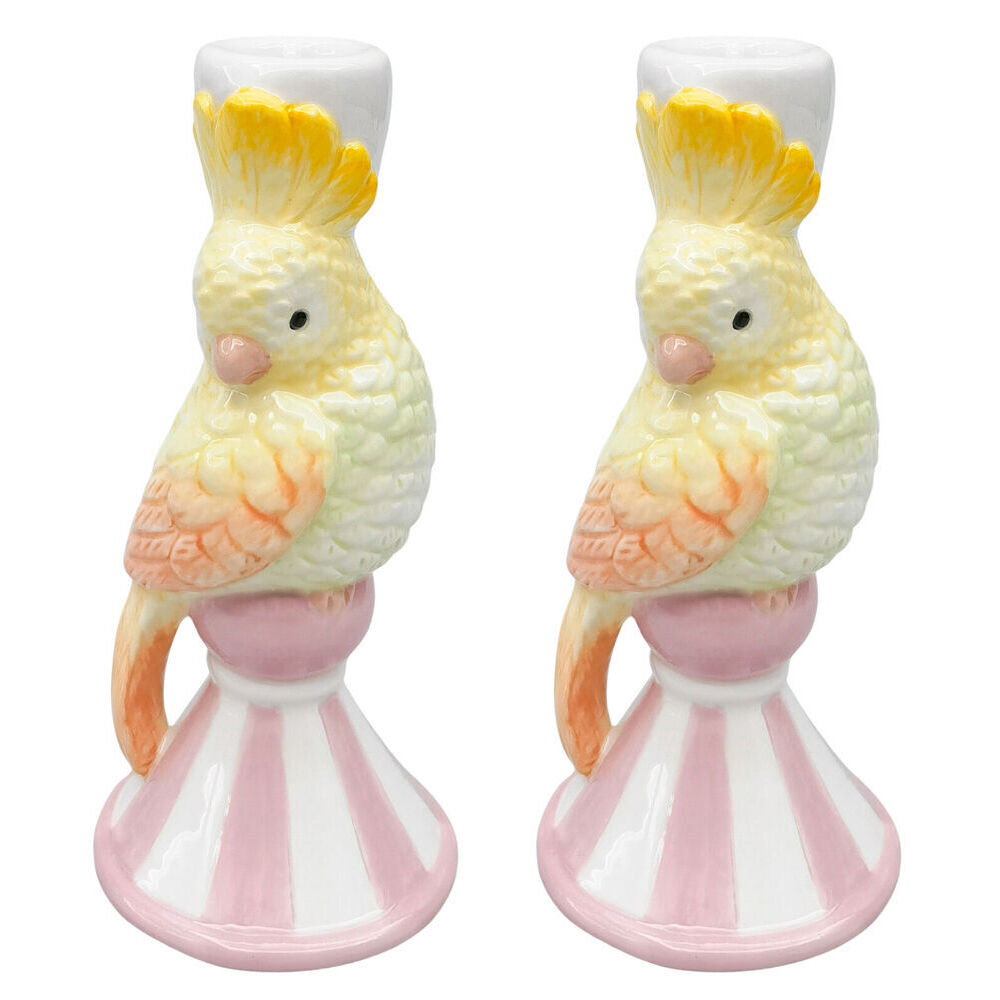 2PK Urban Ceramic Perdy Parrot Candle Stick Holder Home Decor 15x7cm Pink