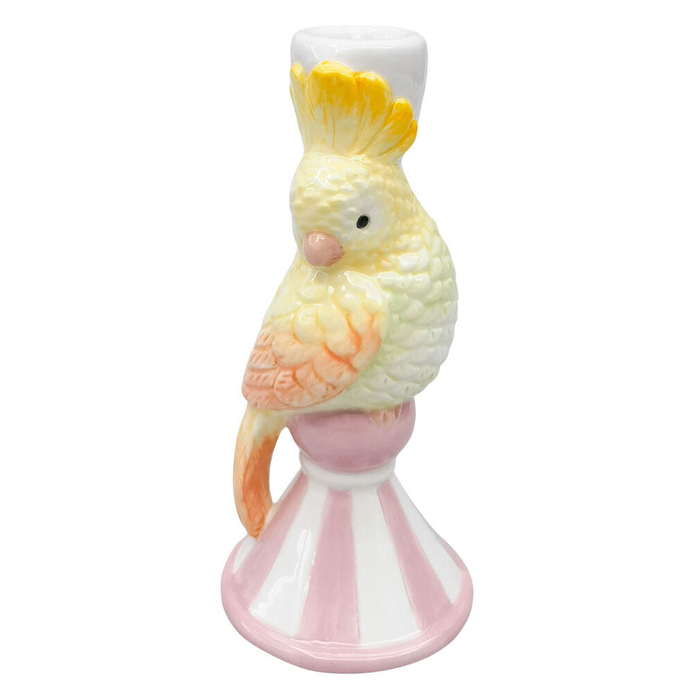 2PK Urban Ceramic Perdy Parrot Candle Stick Holder Home Decor 15x7cm Pink