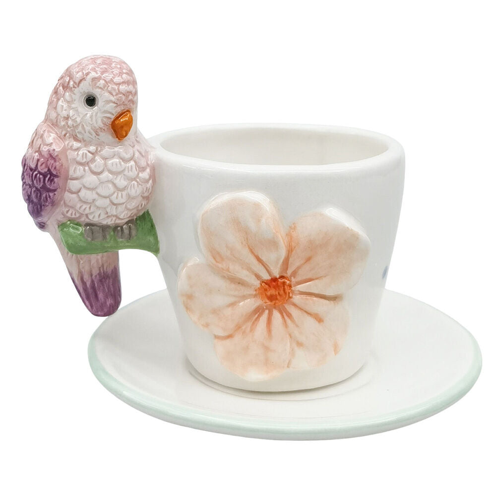 4x 2pc Urban Ceramic Perdy Parrot Tea Cup & Saucer Set 10cm Pink/Peach