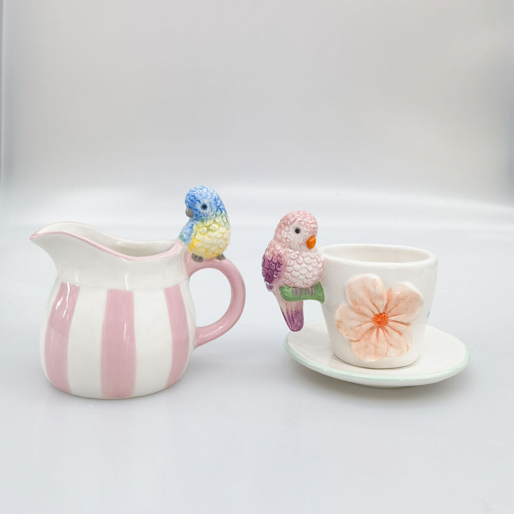 2PK Urban Ceramic Perdy Parrot Pitcher Beverage Serving Jug 13x12cm Pink