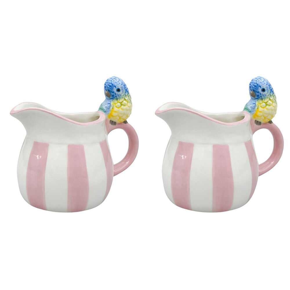 2PK Urban Ceramic Perdy Parrot Pitcher Beverage Serving Jug 13x12cm Pink