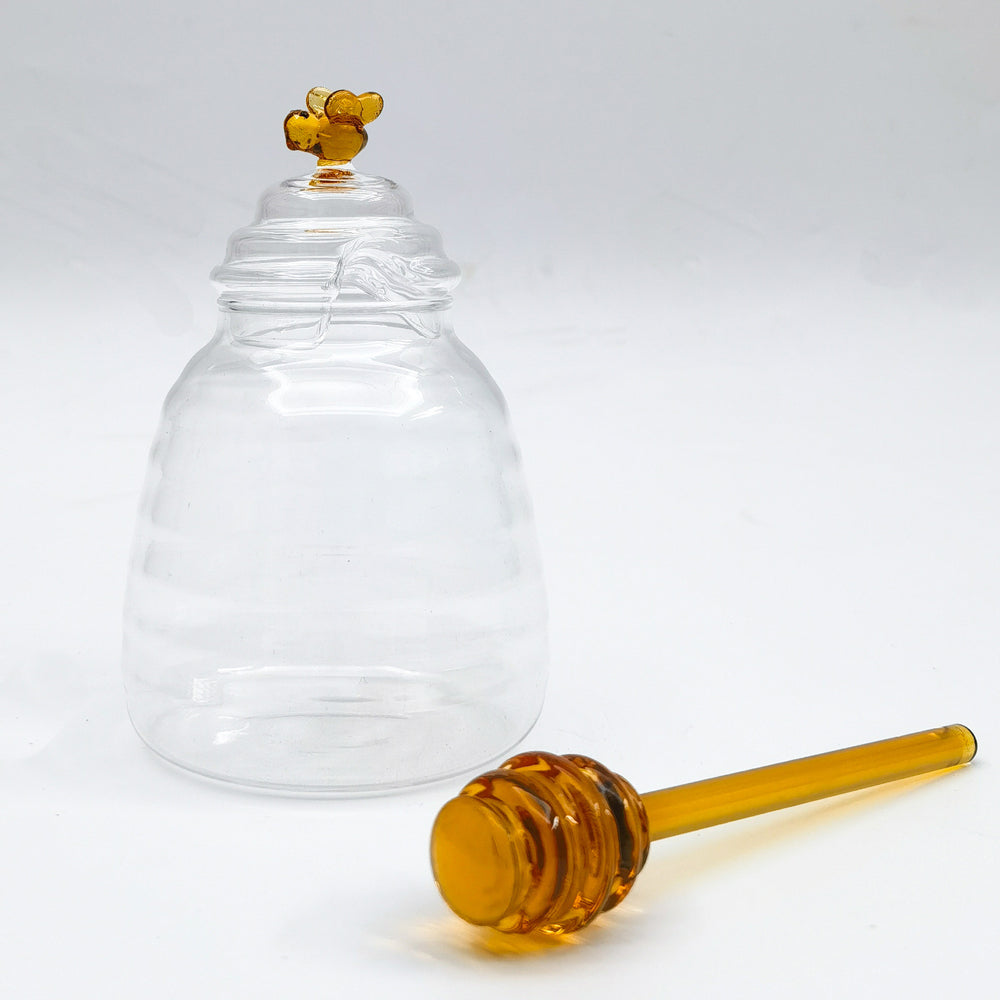 2PK Urban Bee Honey Pot with Stirrer Yellow 13cm Serveware Home Kitchen Decor