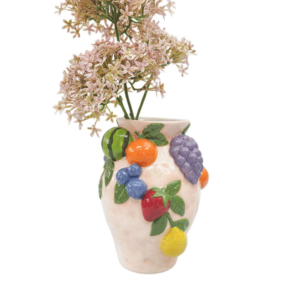 Urban Ceramic Tropical Fruit Decorative Urn Vase 19x14cm Pink