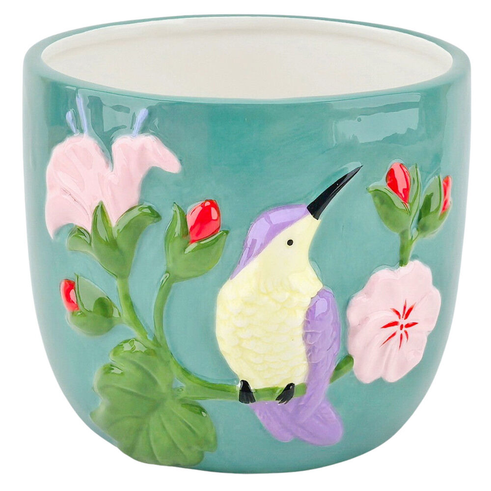 Urban Ceramic Tropical Hummingbird Outdoor Planter Pot 13x16cm Turquoise