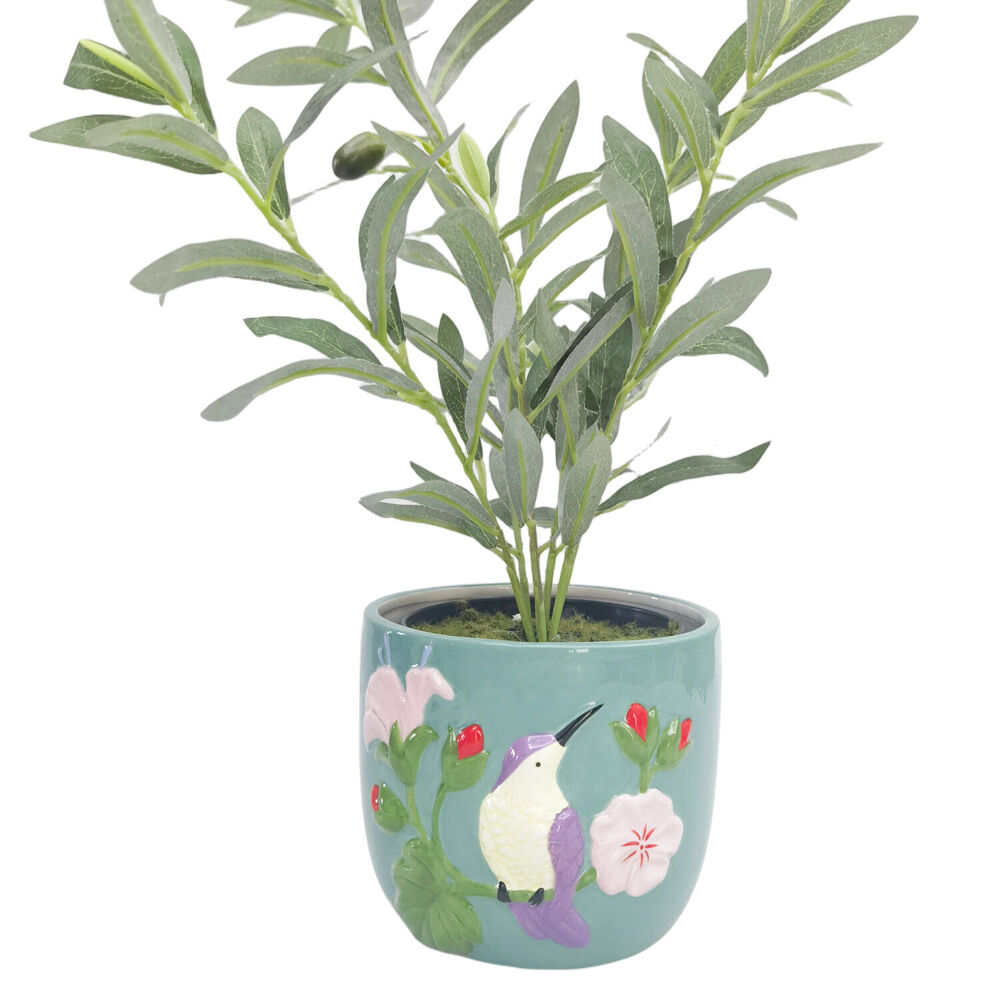 Urban Ceramic Tropical Hummingbird Outdoor Planter Pot 13x16cm Turquoise