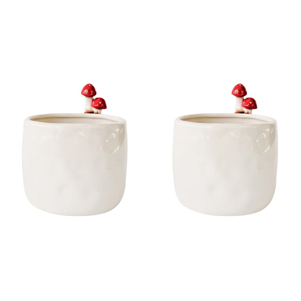 2PK Urban Products Toadstool Ceramic Planter White 13cm