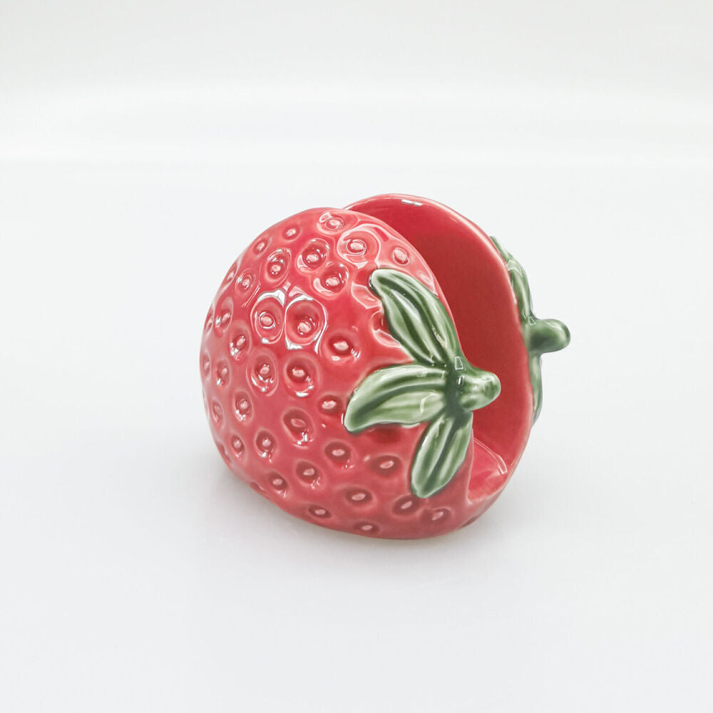4PK Urban Ceramic Strawberry Table Napkin Storage Holder 10x8cm Red