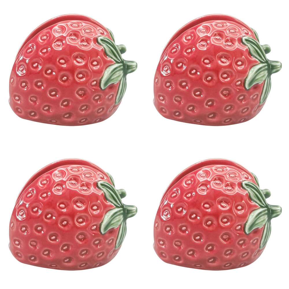 4PK Urban Ceramic Strawberry Table Napkin Storage Holder 10x8cm Red