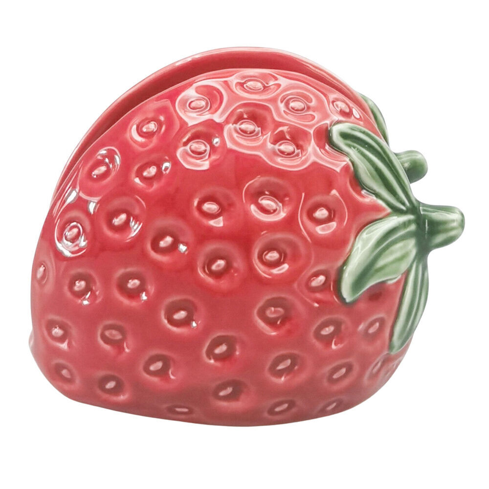 4PK Urban Ceramic Strawberry Table Napkin Storage Holder 10x8cm Red