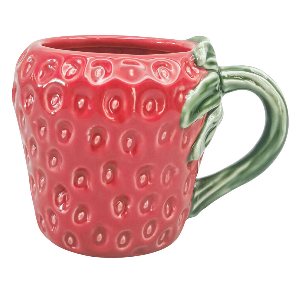 4PK Urban Ceramic Strawberry 3D Fruit Coffee Drinking Mug 9cm Red